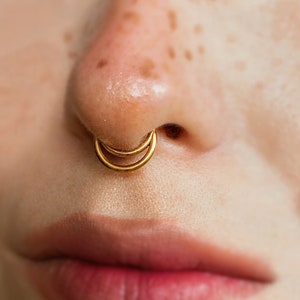 16G Surgical Steel Double Septum Ring/ Layered Septum Clicker/ Stacked Daith Hoop/ Septum Hoop Gold Silver/ Cartilage Hoop 1.2mm 8mm/ 10mm image 2