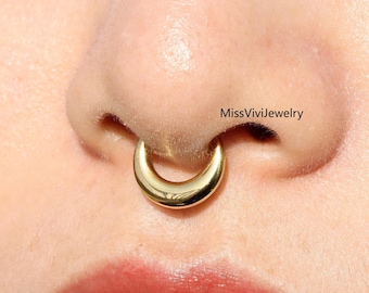 Anneau de septum lune en titane 16G ASTM F136 / Anneau de septum en acier / Anneau de septum en acier / Anneau de septum en Daith Argent / Anneau de septum articulé Or 1,2 * 8/10 mm Argent Or