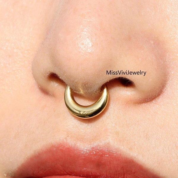 Anneau de septum lune en titane 16G ASTM F136 / Anneau de septum en acier / Anneau de septum en acier / Anneau de septum en Daith Argent / Anneau de septum articulé Or 1,2 * 8/10 mm Argent Or