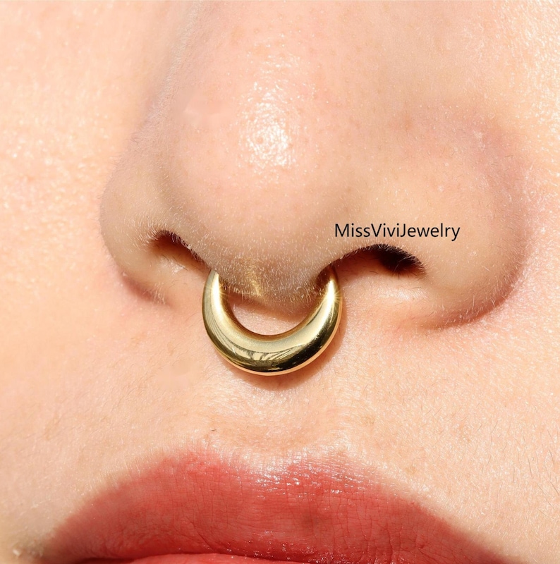 16G ASTM F136 Titan Mond Septum Ring / Stahl Septum Clicker Hoop / Daith Hoop Ohrring Gold / Klappseptum Ring Gold 1.2 8 / 10mm Silber Gold Bild 1