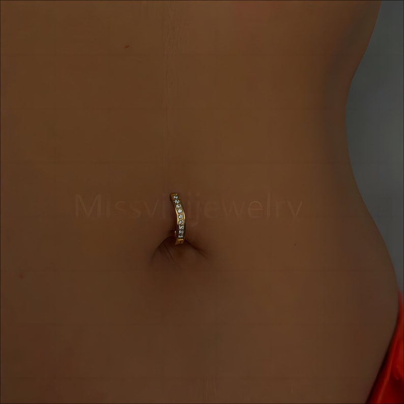 14G ASTM F136 Titanium Belly Button Clicker CZ/ Navel Clicker/ lightweight belly ring/ Belly Hoop/ Hinged Curved Belly Bar/ 1.61012mm image 1