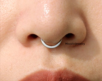 16G F136 Titanium Simple Septum Ring maar impactvol, Stalen Septum Piercing Sieraden, Scharnierende Septum Hoop Clicker, Verse Piercing Hoop1.2*8/10mm