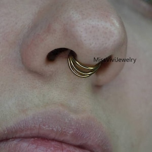 16G Titanium Triple Septum Hoop/ Hinged Septum Ring/ Layered Septum Piercing Jewelry/ Titanium Septum Clicker/ Septum Nose Ring1.2*8/10/12mm