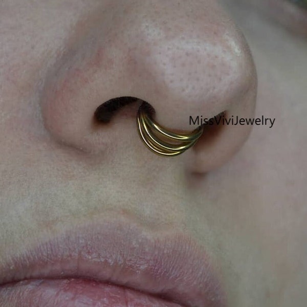 16G Titan Dreifach Septum Hoop / Scharnier Septum Ring / Layered Septum Piercing Schmuck / Titan Septum Clicker / Septum Nasenring 1.2 * 8/10 / 12mm