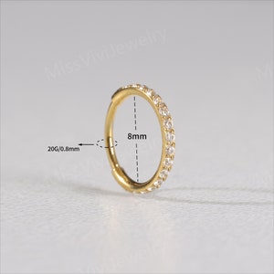 20G implante titanio CZ anillo de nariz / aro de fosa nasal brillante / anillo de nariz minimalista / aro de nariz de plata / joyería perforadora de nariz / aro de anillo de nariz0.8 8/10 mm imagen 9