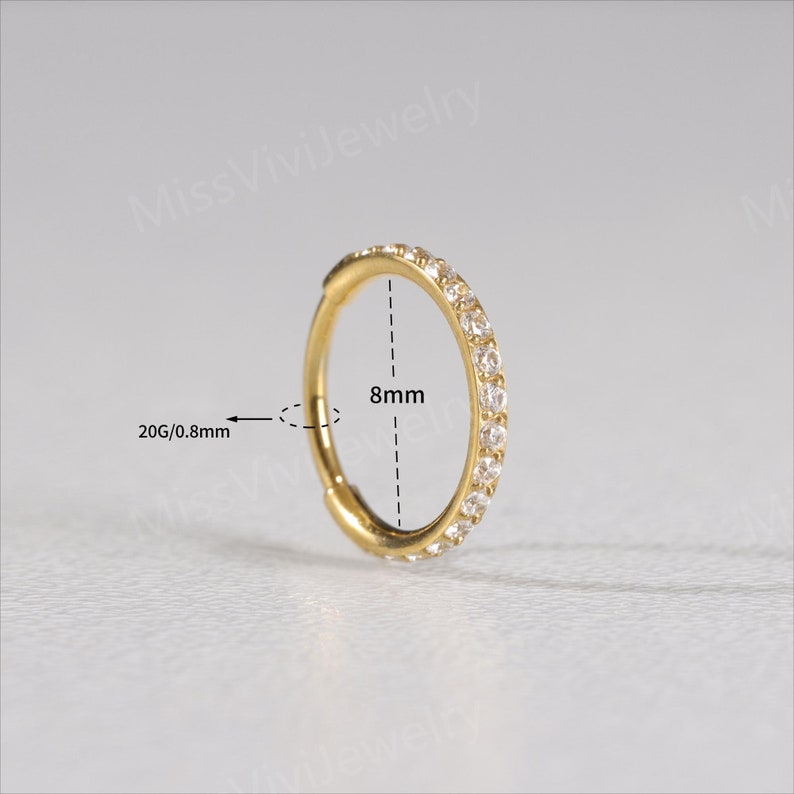 20G implante titanio CZ anillo de nariz / aro de fosa nasal brillante / anillo de nariz minimalista / aro de nariz de plata / joyería perforadora de nariz / aro de anillo de nariz0.8 8/10 mm imagen 9