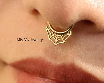 Anneau du septum articulé toile d'araignée en acier 16G 316L/Cliquetis du septum/Anneau de piercing du septum/Créeau de boucle d'oreille Daith/Cliquetis Daith argent or 1,2*8 mm/10 mm