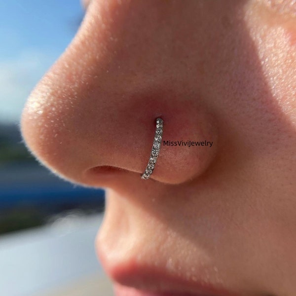 20G implantaat Titanium CZ neusring/glanzende neusgat hoepel/minimalistische neusring/zilveren neushoepel/neus piercing sieraden/neusring hoepel0.8*8/10mm