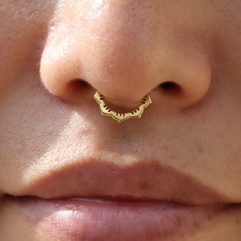 16G 316L Stahl Blume Septum Clicker / Scharnier Septum Ring / Stahl Septum Ring / Gold Septum Piercing / Septum Hoop Silber 1.2 8 / 10mm Silber Gold Bild 1