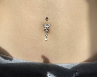 14G Chirurgenstahl Cystal Schmetterling Bauchringe / Zirkon Baumeln Nabelring / Schmetterling Bauchpiercing / Belly Button Bar / CZ Schmetterling Schmuck