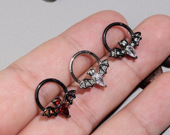 Anneau de septum pour chauve-souris en acier CZ 16G / Anneau de septum pour chauve-souris / Anneau de septum pour chauve-souris à charnière / Septum d'Halloween / Anneau de septum en acier pour chauve-souris / Anneau de Daith