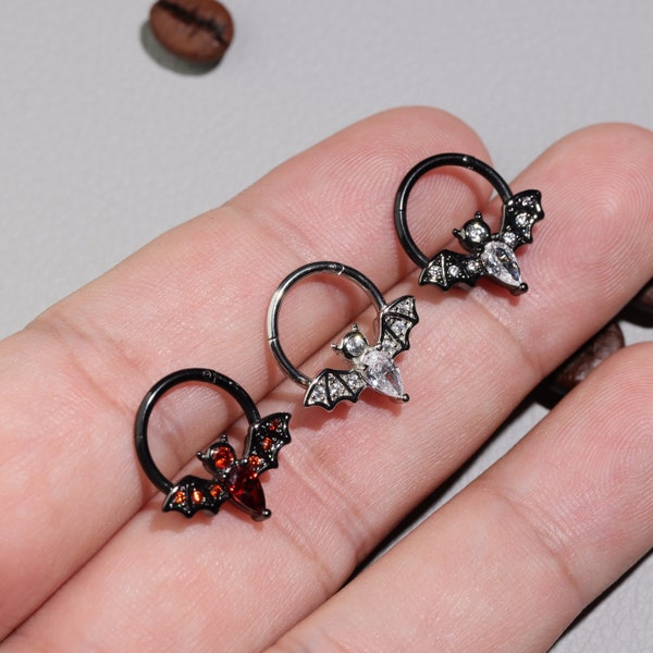 16G 316L Steel CZ Bat Septum Clicker Hoop/ Septum Ring Bat/ Hinged Bat Septum Clicker/ Halloween Septum/ Steel Bat Septum Ring/ Daith Hoop