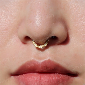16G 316L Steel Flower Hinged Septum Nose Ring, Septum Clicker Silver, Septum Piercing Gold, Daith Hinged Hoop, Gift 1.2*8/10mm Silver Gold