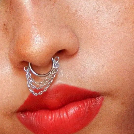 Nose Hoop Septum Ring 14kt Solid Gold Septum Hoop Daith Piercing Solid Gold Body Jewelry Sieraden Lichaamssieraden Neusringen & studs Chain Septum Clicker 