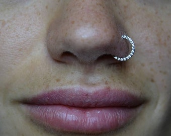 18G 316L Steel Crystal Nose Ring Clicker/ Nose Ring Hoop/ Hinged Nose Clicker/ Nostril Hoop Steel/ Silver Nose Hoop/Nose Piercing 1.0*8/10mm