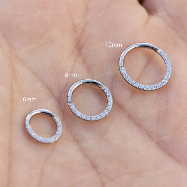 16G F136 Titanium Hinged septum Ring/ Front Face CZ Septum Clicker/ Septum Hoop Silver/ Daith Earring/ Septum Hoop/Segment Hoop1.28/10/12mm Silver