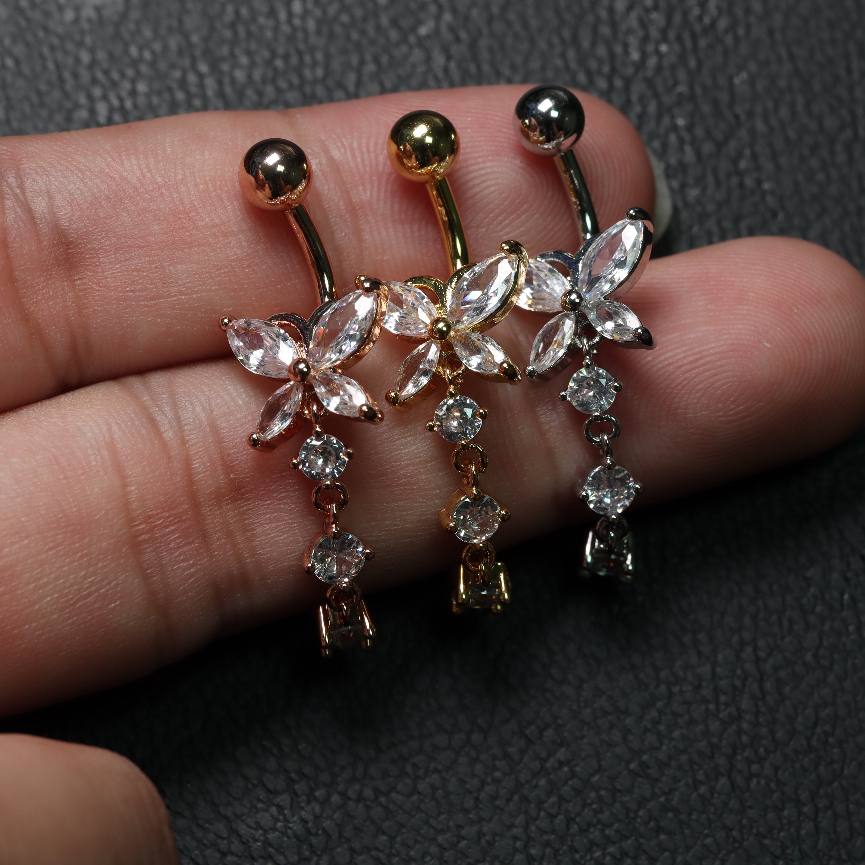 14G Surgical Steel Cystal Butterfly Belly Rings/ Zircon Dangle - Etsy