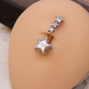 14G Surgical Steel Star Belly Button Ring/ Star Dangle Belly Piercings/ CZ Navel Ring/ Star CZ Belly Button Bar/ Navel Piercing Jewelry 3