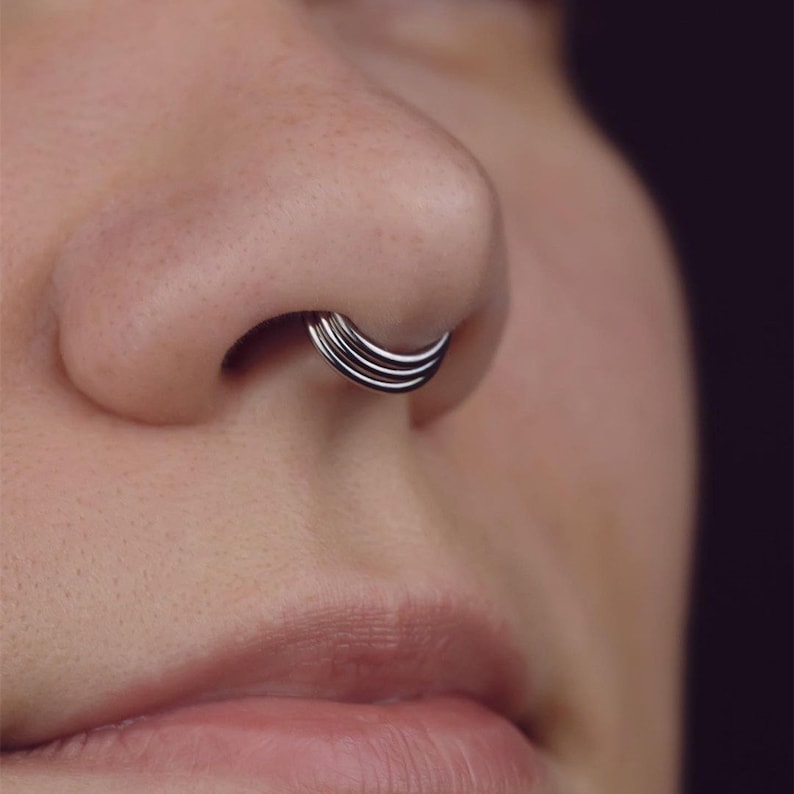 16G Surgical Steel Triple Line Septum Ring/ Stacked Septum Etsy