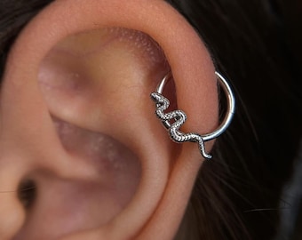 Clicker de tabique de serpiente de 16G/ Pendiente de cartílago de serpiente/ Aros daith con bisagras/ Anillo daith de serpiente/ Aro de acero quirúrgico/ Perforación daith/ Pendiente datih