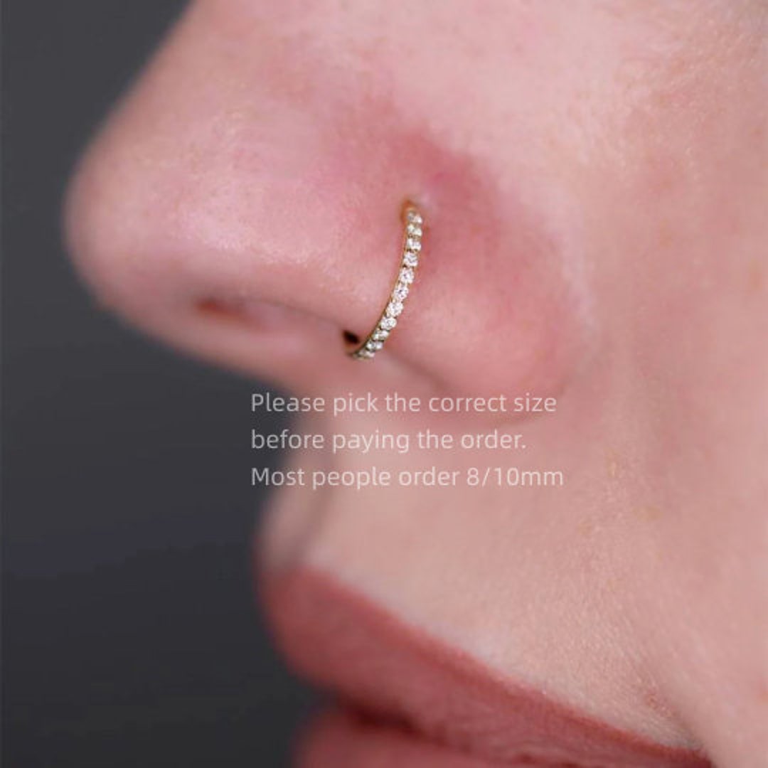 18G 316L Steel CZ Paved Hinged Nose Ring/ Shiny Nostril Hoop/ Hinged
