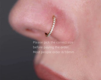 18G 316L Steel CZ Paved Hinged Nose Ring/ Shiny Nostril Hoop/ Hinged Nose Ring/ Septum Ring/ Helix Clicker/ Conch Ring/ 1.0*6/8/10/12mm