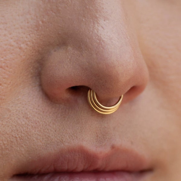 Bijoux en titane triple anneau de septum empilé/Cliqueur de septum en couches en acier chirurgical/ Créole de boucle d'oreille Daith à charnière/ Créole de cartilage 16 g * 8/10 mm