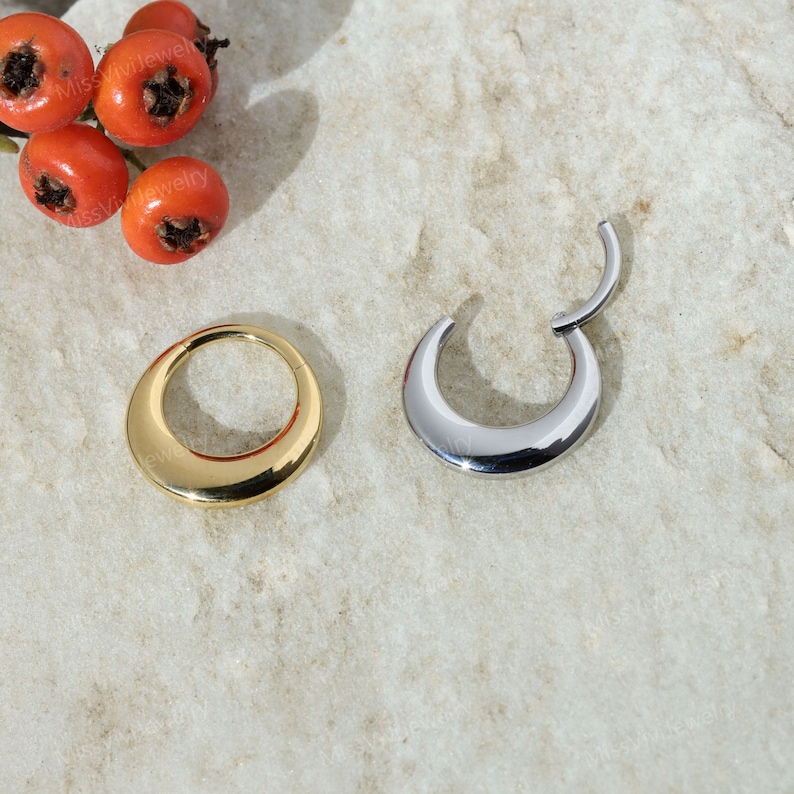 16G ASTM F136 Titan Mond Septum Ring / Stahl Septum Clicker Hoop / Daith Hoop Ohrring Gold / Klappseptum Ring Gold 1.2 8 / 10mm Silber Gold Bild 4