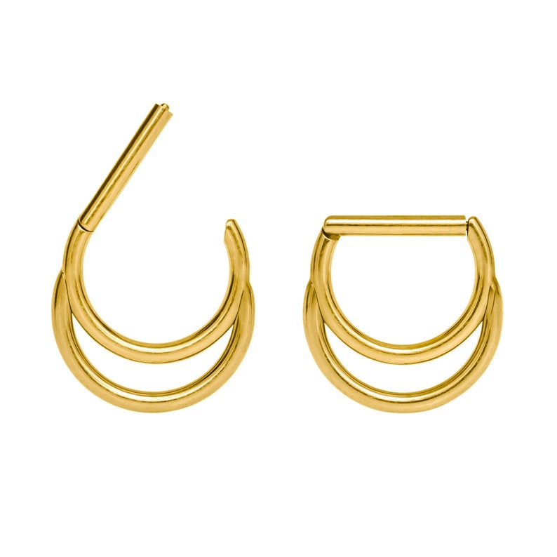 16G Surgical Steel Double Septum Ring/ Layered Septum Clicker/ Stacked Daith Hoop/ Septum Hoop Gold Silver/ Cartilage Hoop 1.2mm 8mm/ 10mm image 4