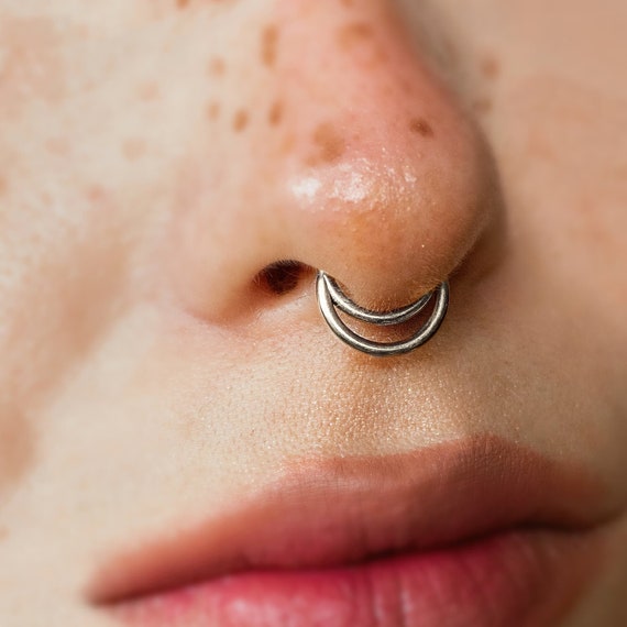 16G Surgical Steel Double Septum Ring/ Layered Septum Clicker/ 