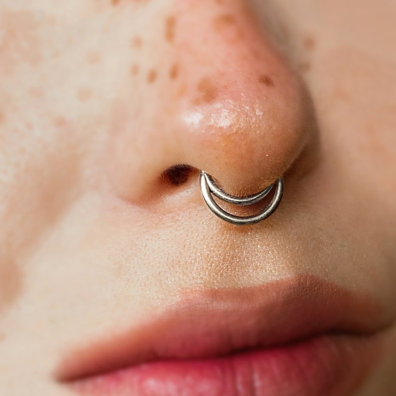 16G Surgical Steel Double Septum Ring/ Layered Septum Clicker/ Stacked Daith Hoop/ Septum Hoop Gold Silver/ Cartilage Hoop 1.2mm* 8mm/ 10mm 