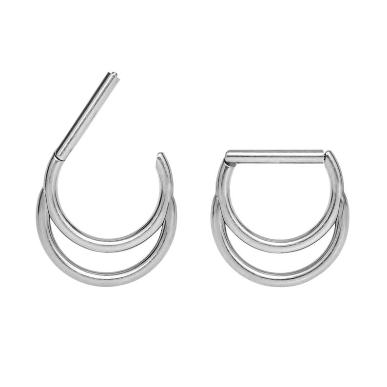 16G Surgical Steel Double Septum Ring/ Layered Septum Clicker/ Stacked Daith Hoop/ Septum Hoop Gold Silver/ Cartilage Hoop 1.2mm 8mm/ 10mm image 3