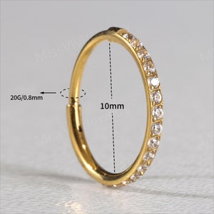 20G implante titanio CZ anillo de nariz / aro de fosa nasal brillante / anillo de nariz minimalista / aro de nariz de plata / joyería perforadora de nariz / aro de anillo de nariz0.8 8/10 mm imagen 10