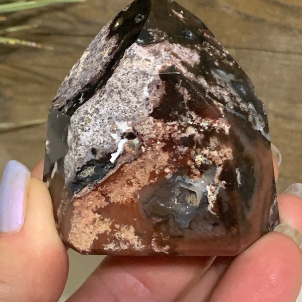 Unique Chocolate calcite polished tower point obelisk generator / coffee calcite / fluorescent pockets / druzy caves / crystal healing