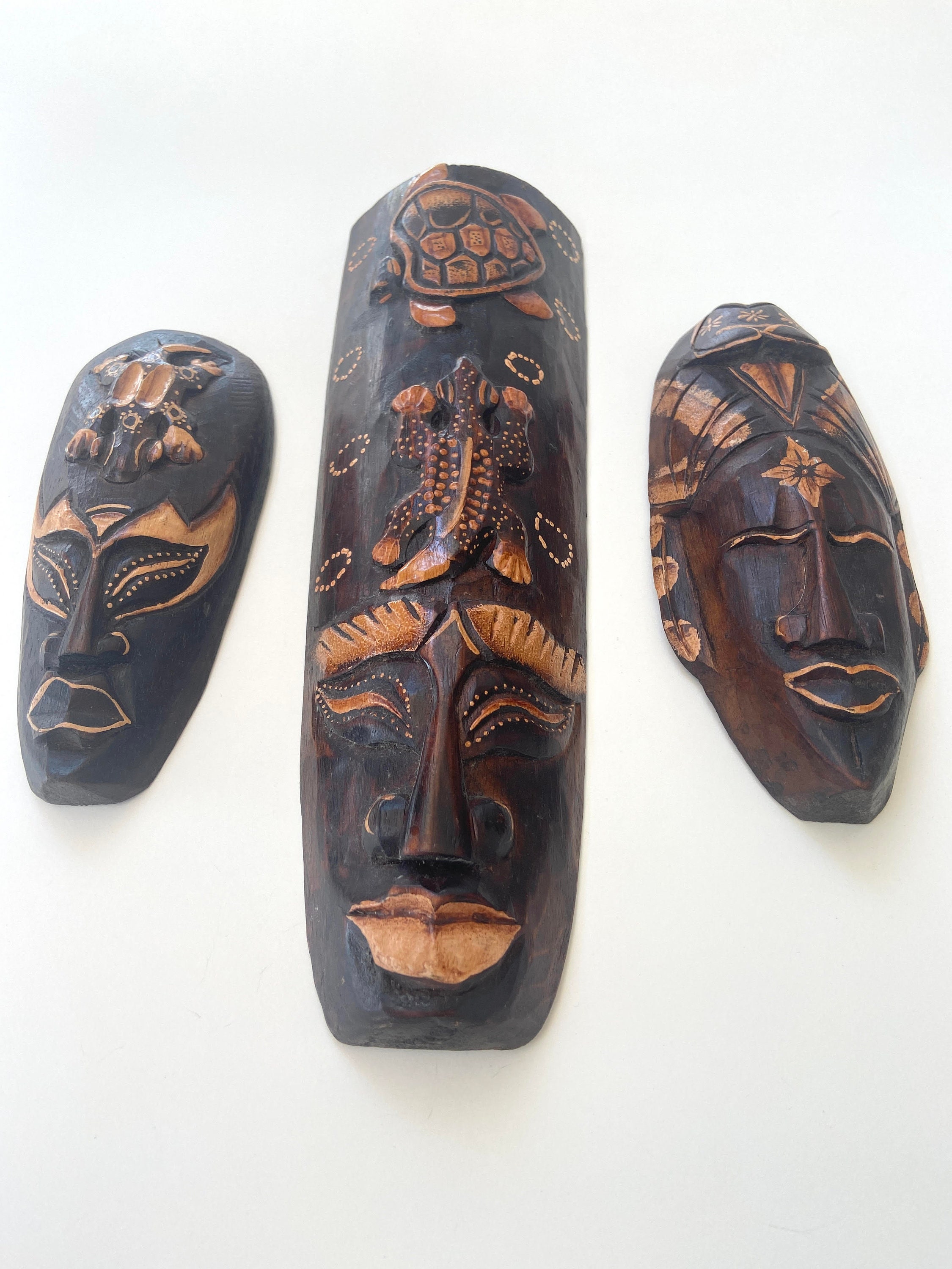 Wooden Handmade Aboriginal Mask 3 Pieces/ African Mask with Etsy UK
