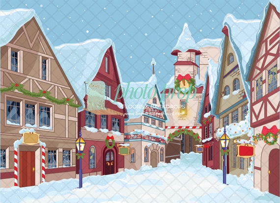 Christmas Village Photography Backdrop Town Square Windows - Etsy