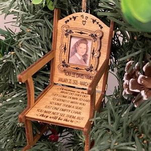 Rocking Chair Memorial Ornament - Christmas in Heaven - Photo Frame Insert - Engraved Hardwood Keepsake