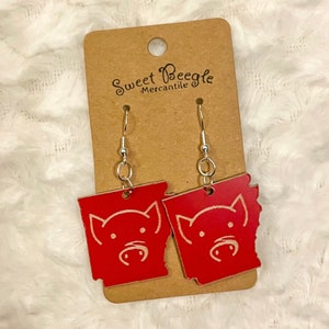 Arkansas Hogs Pig Snoot Earrings - Engraved Acrylic with Sterling Silver Hardware