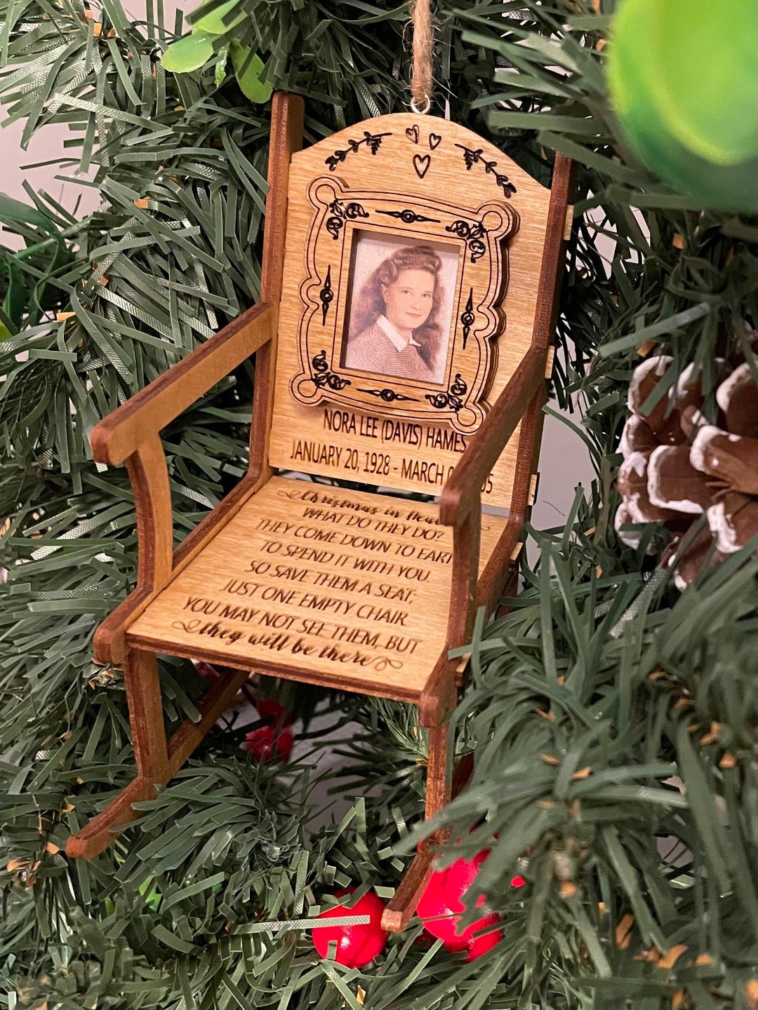 Rocking Chair Memorial Ornament Christmas in Heaven Photo Frame Insert