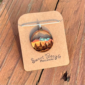 Mountain Sunset Necklace Pendant - Hardwood and Sterling Silver