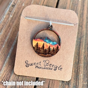Mountain Sunset Necklace Pendant - Hardwood and Sterling Silver