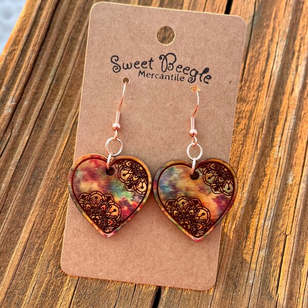 Radiant Hearts Earrings - Hardwood and Sterling Silver