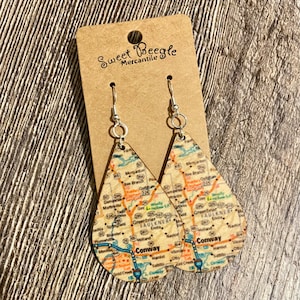Your Town Custom Made Road Map Earrings - Baltic Birch Wood and Sterling Silver