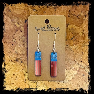 1776 Genuine Sterling Silver and Birchwood Earrings - Handpainted!