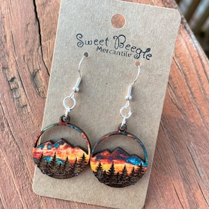 Mountain Sunset Earrings - Hardwood and Sterling Silver