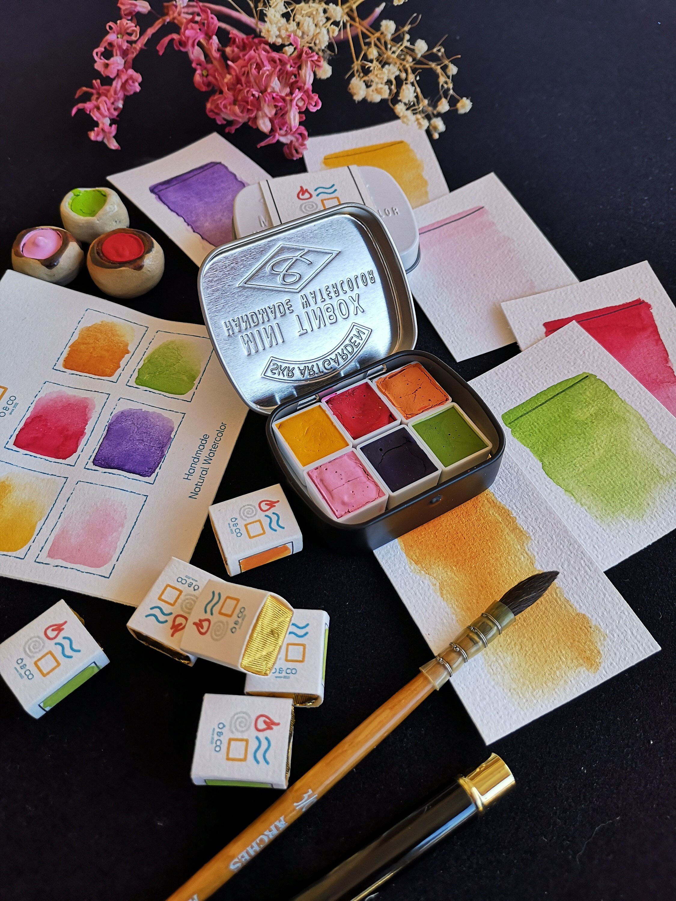 Mini Watercolor Paint Palette 6 Colors. Ecofriendly Organic Paints,  Watercolor Set Kit, Natural Paint Gift, Christmas Gift, 8 