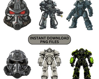 Fallout Power Armor Bundle - Digital Downloads, Post apocalyptic soldier, Printable, Clipart, Cut Files, Gaming PNG, Transparent Background