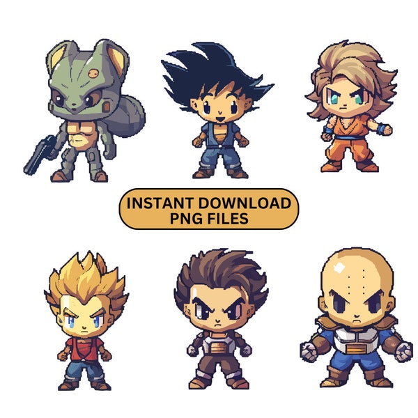 Anime Characters Bundle - Digital Downloads, Chibi Art, Manga, Clipart, Vector Files, Gaming PNG, Transparent Background, 2D Art, DBZ