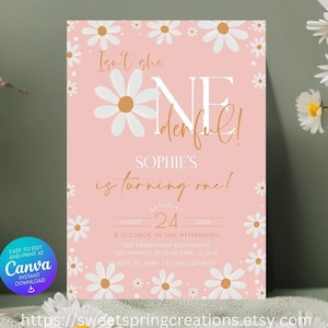 Daisy Isn't She ONEderful Birthday Invitation Template, Onederful First Birthday, Daisy First Birthday Invitation #SSC_00040