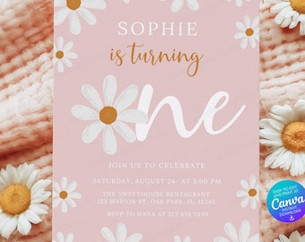 Editable Boho Daisy First Birthday Invitation Template SSC_00153